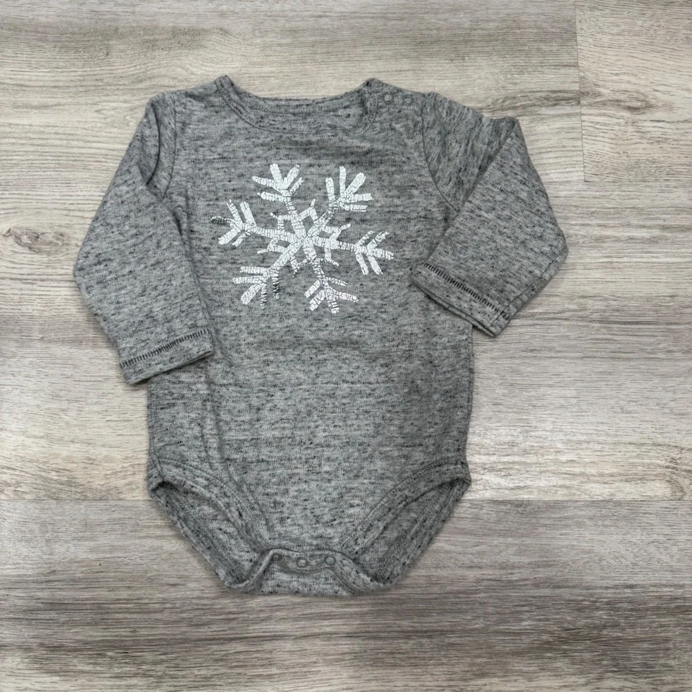 Gymboree Baby Grey Marl Long Sleeve Snowflake Bodysuit 3-6 Months Holiday Winter